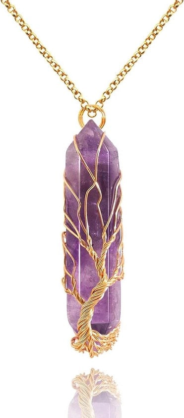 Anello a catena con cristallo albero della vita - Collana benedetta per uomo e donna - Regalo in scatola di regalo con borsa di velluto