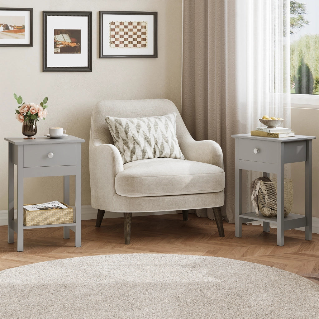 Comodino in Legno con Cassetto e Ripiano ¨C zephmum ¨C Grigio