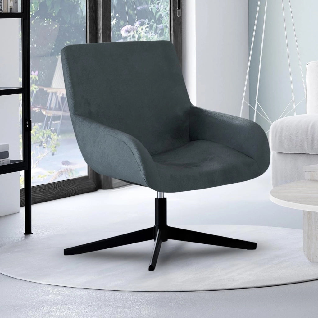 Poltrona girevole ALBUS in velluto grigio con gambe nere