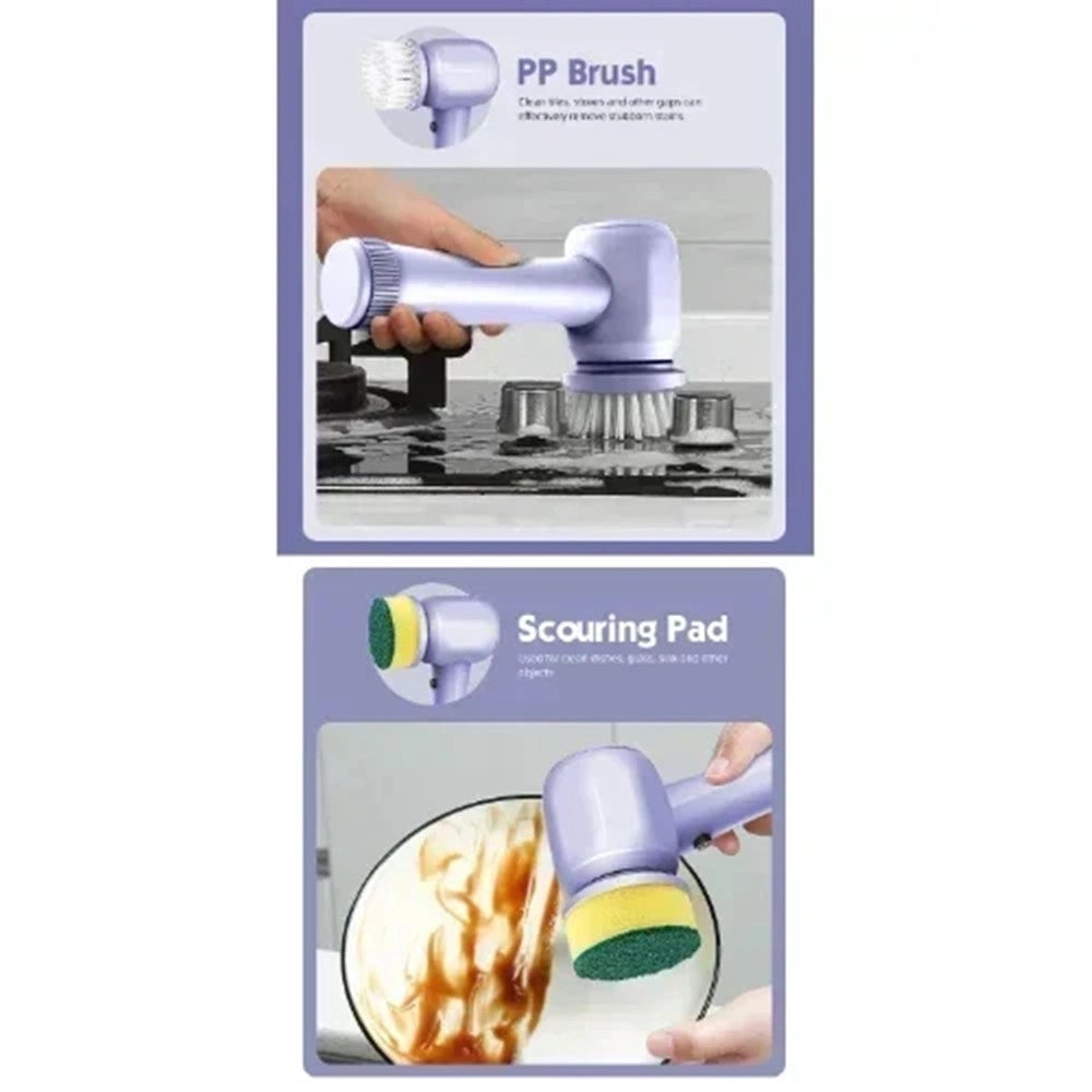 Trade Shop - Spazzola Rotante Elettrica Per Pulizia Multisuperficie Con 4 Testine Ergonomico Q-sz20 -