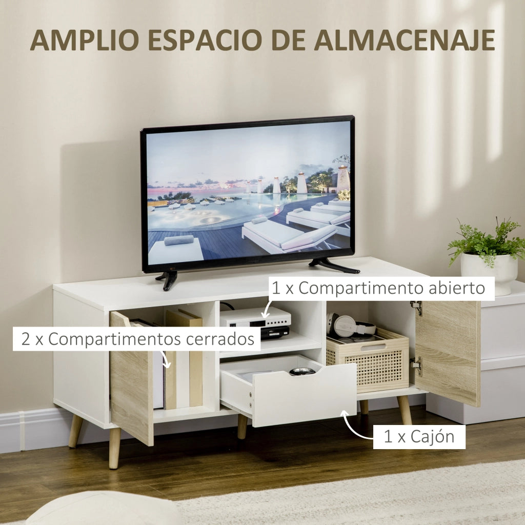 Mobile TV con cassetto e ante ¨C zephmum ¨C bianco e legno naturale 110x40x50 cm