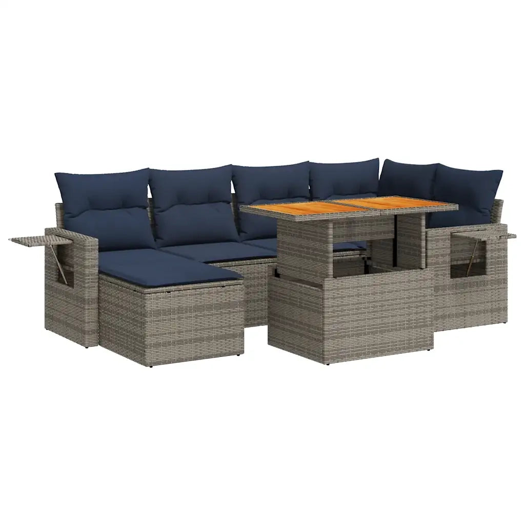 Set Divani da Giardino 7 pz con Cuscini Grigio in Polyrattan