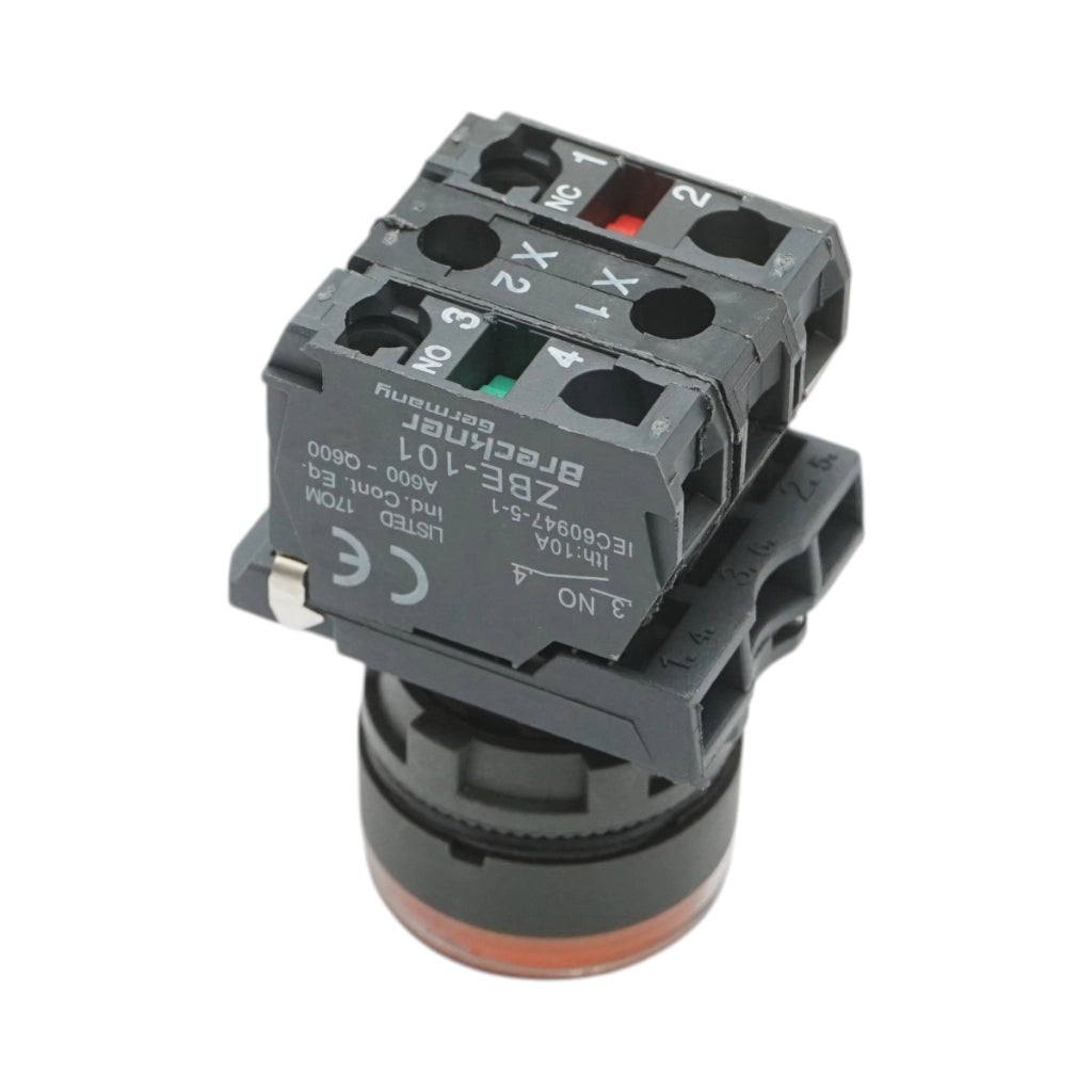 Pulsante con ritorno e segnalazione LED giallo 1NO+1NC, 220V/10A, TB5 Breckner Germany