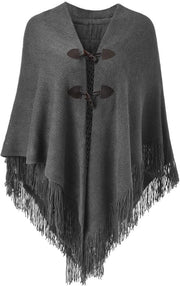 Poncho Donna Lussuoso - Apertura Laterale - Cinturino Libero - Capo/Schiaro con Cappuccio - Cordoncini Molli - Chiusura a Campana