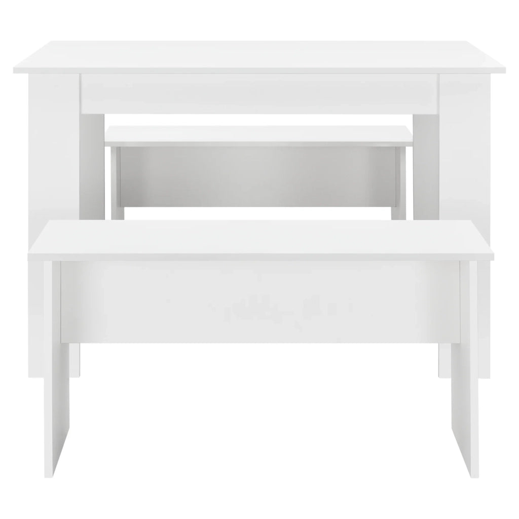 Set tavolo e 2 panche set mobile da pranzo per 4 persone 110 cm bianco 03_0005809