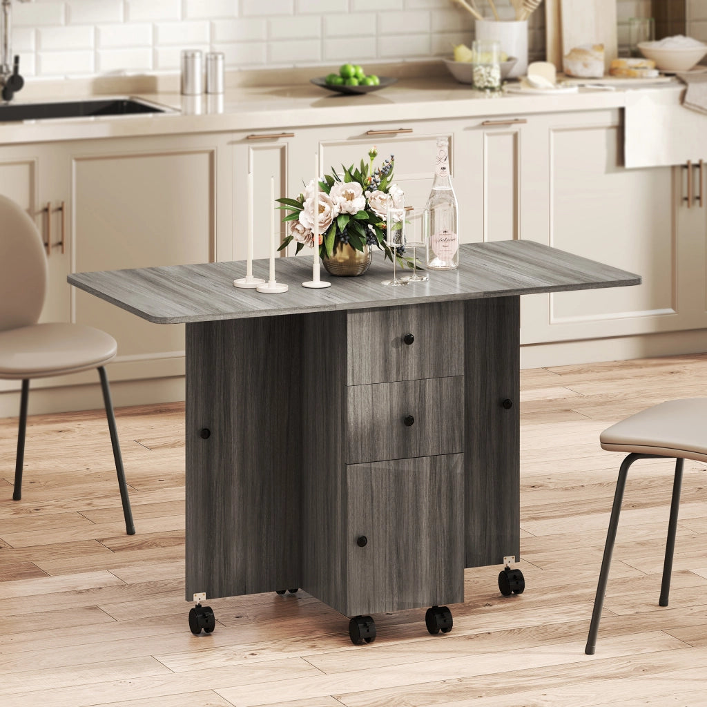 Tavolo a ribalta con cassetti e armadietto ¨C Zephmum ¨C Legno, Grigio, 120x60x76.5 cm