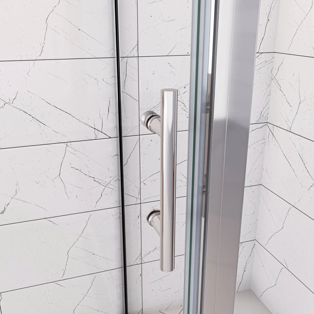 185cm Box Doccia Angolare Porta Girevole Battente con Parete Fissa 76x90cm in Vetro Temperato Trasparente 5 mm Profilo Cromo Lucido