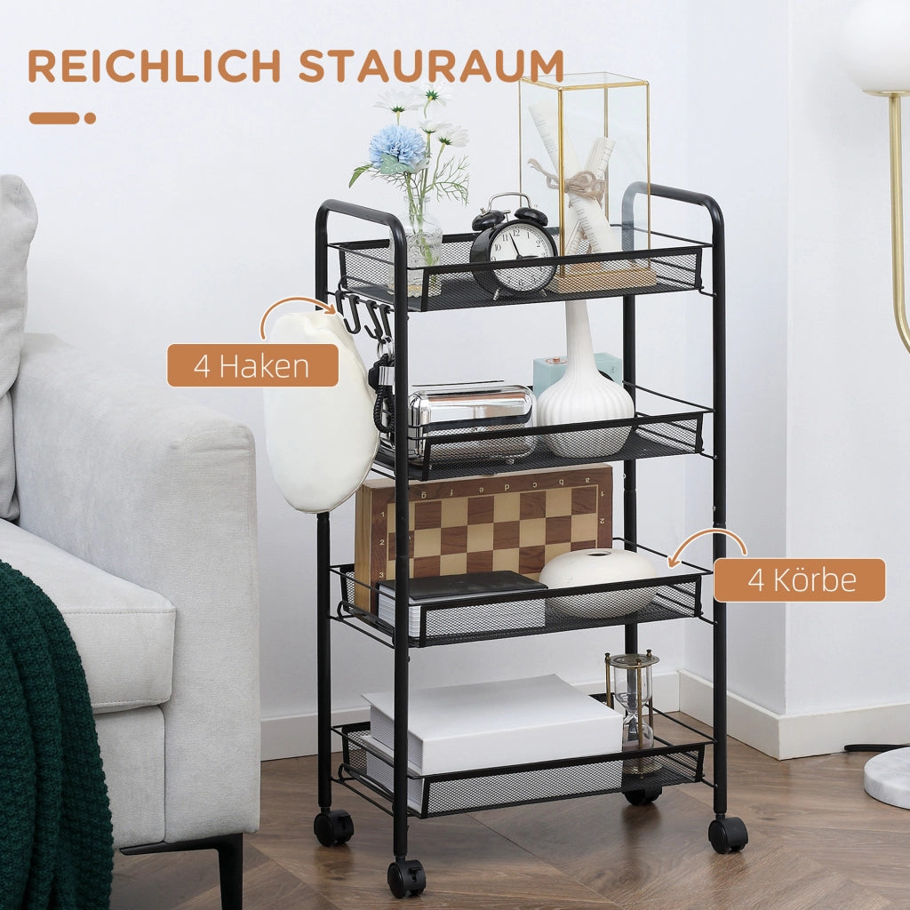 Carrello con 4 cesti sospesi ¨C Minimal ¨C Nero, acciaio, 45x26.5x84 cm