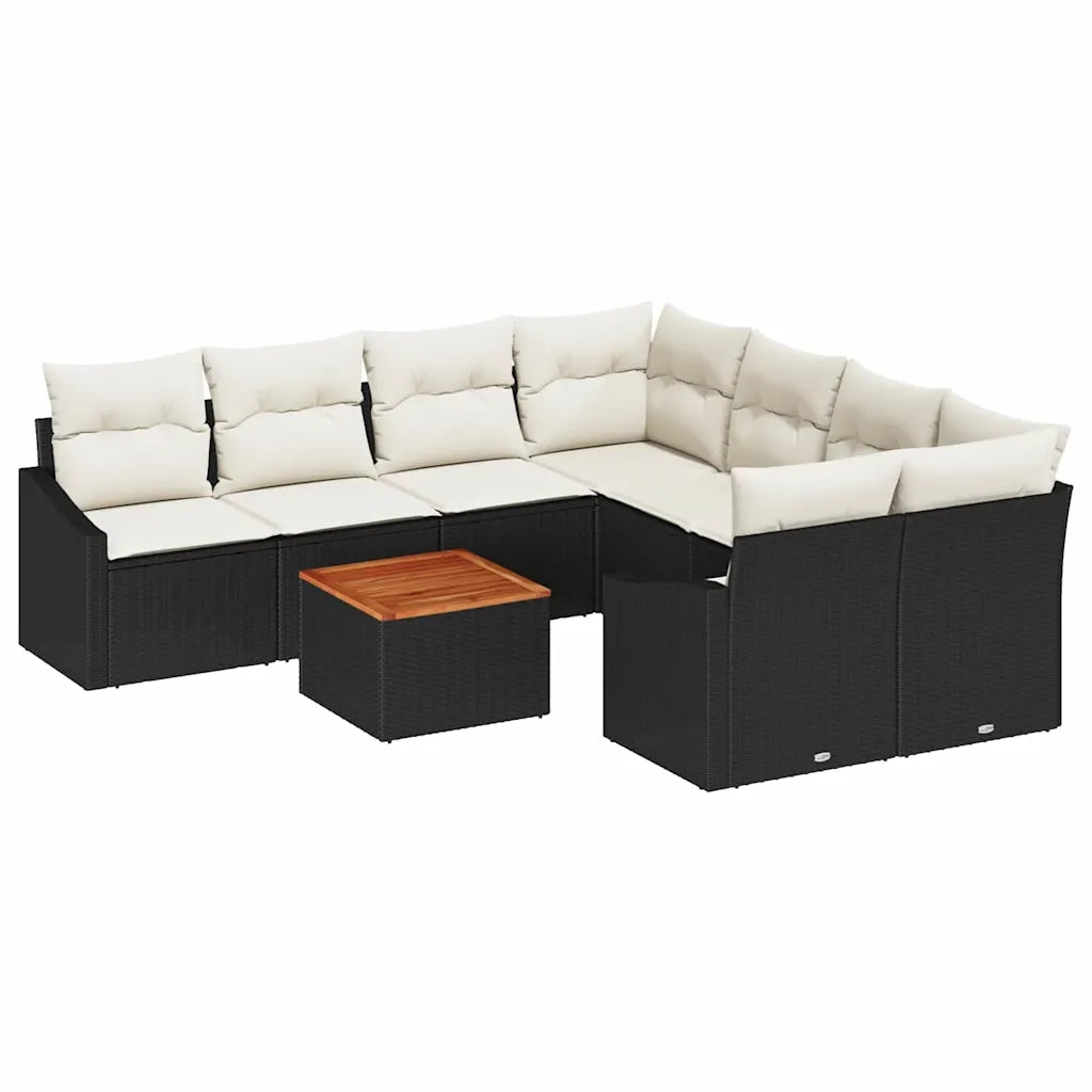 Set Divano da Giardino con cuscino 9 pcs Nero polyrattan