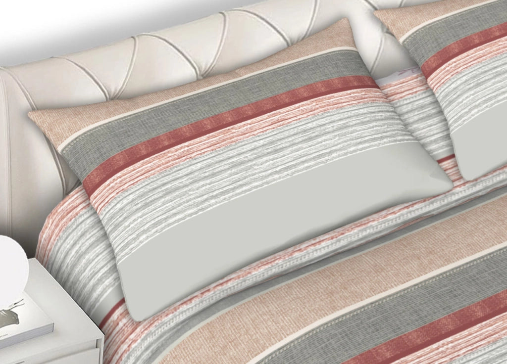 Completo Lenzuola 100% Cotone Made Italy Fantasia Rigata Banded C.N - Matrimoniale - Grigio