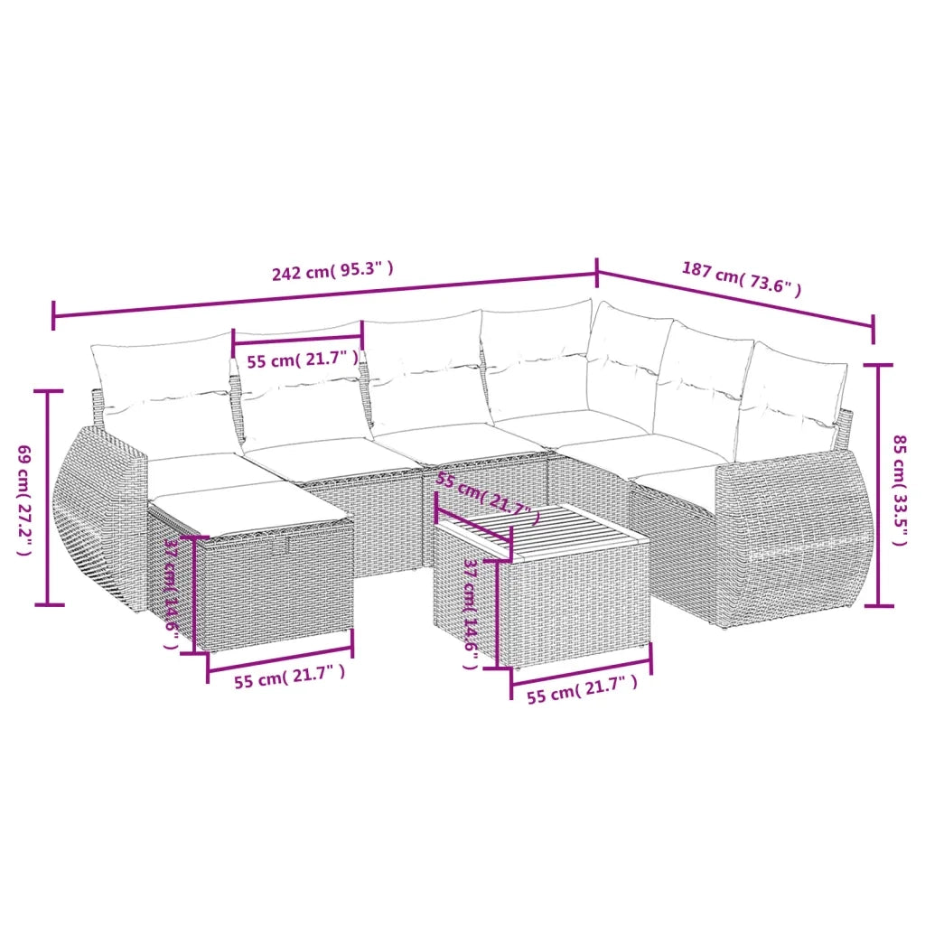 Set Divani da Giardino con Cuscini 8 pz Nero in Polyrattan 3265074
