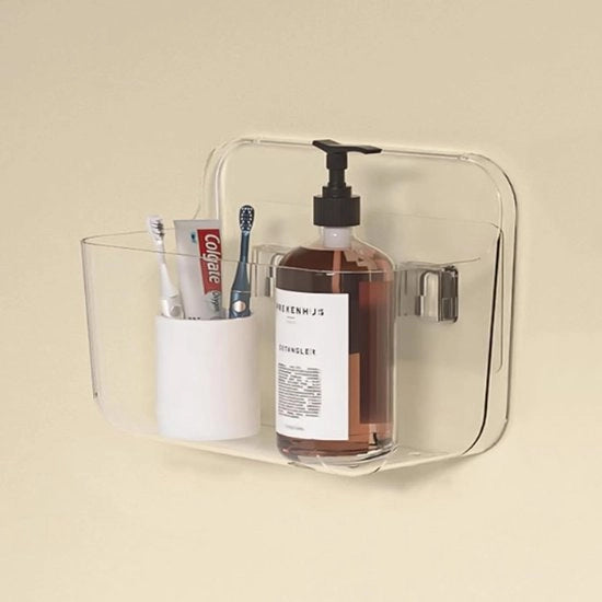 Organizzatore di bagno trasparente da agganciare al muro - senza forare - 1 pezzo - plastica