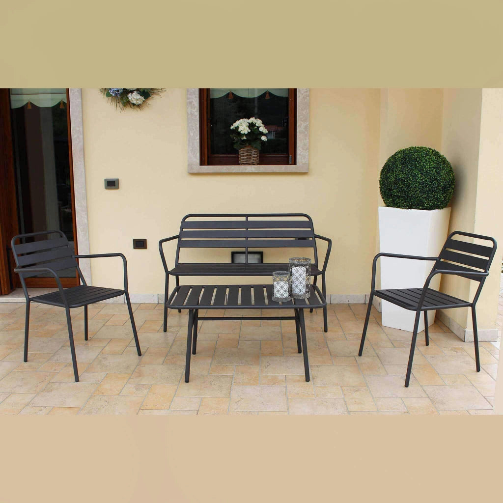 Salotto da Giardino 4 posti con Tavolino in Acciaio - ZACKERY