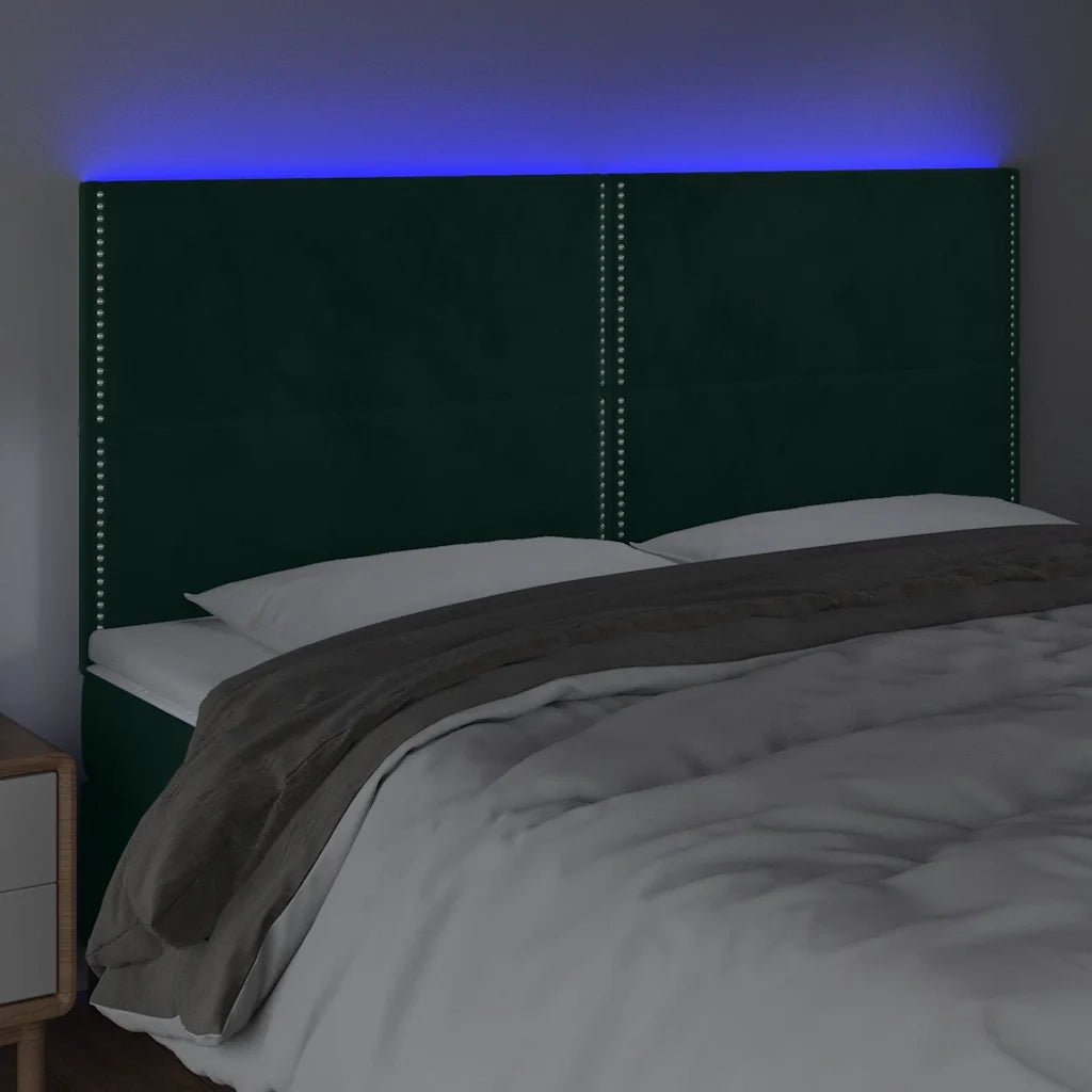 Testiera a LED-Testata con LED Verde Scuro 200x5x118/128 cm in Velluto 972677