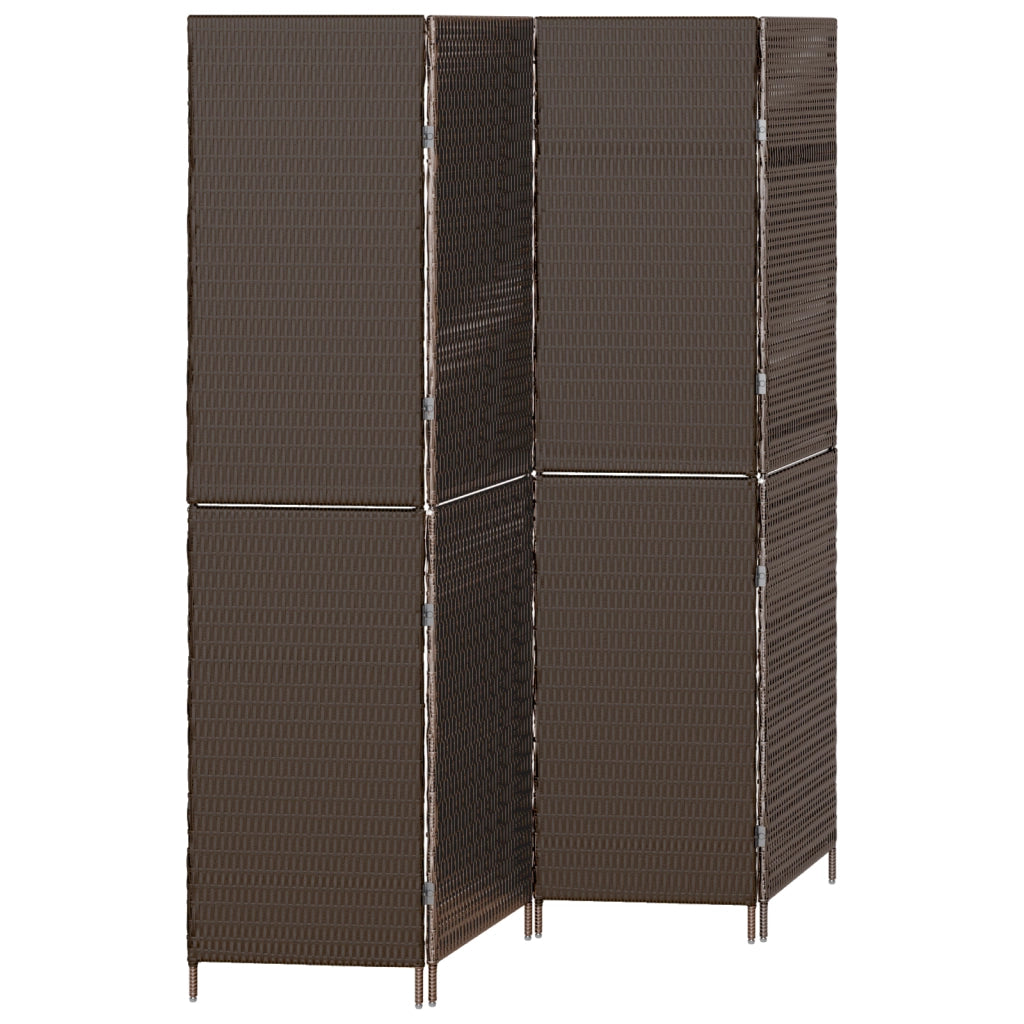 Divisorio per stanze 4 pannelli pieghevole marrone 195x180 cm in poly rattan
