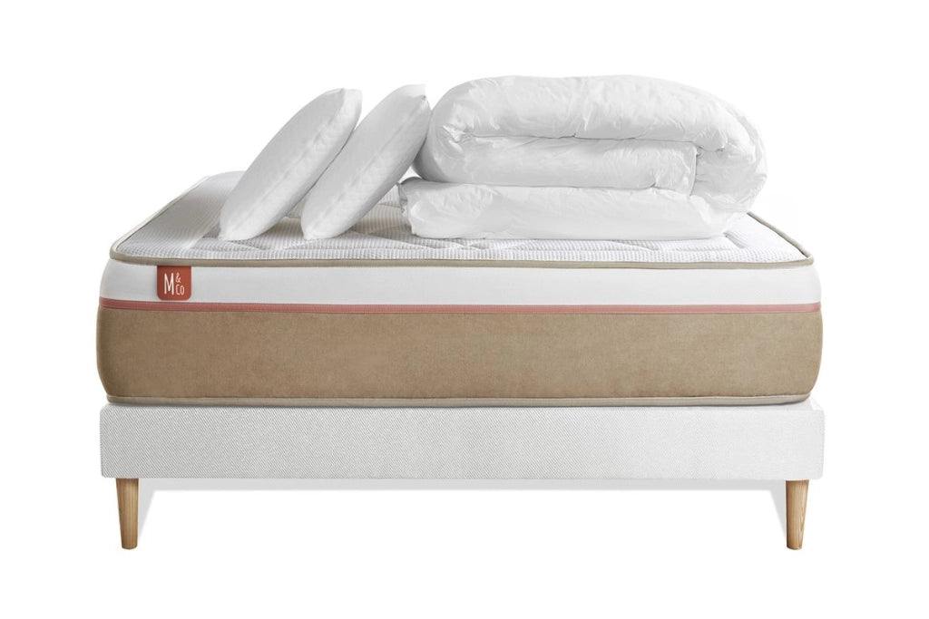 Pacchetto letto completo - Materasso 200x200cm + Box spring con doghe (kit) + 2 cuscini + Piumino - Le Soyeux
