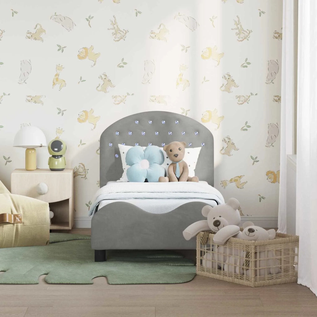 Struttura letto per bambini con testata Grigio Chiaro Velluto