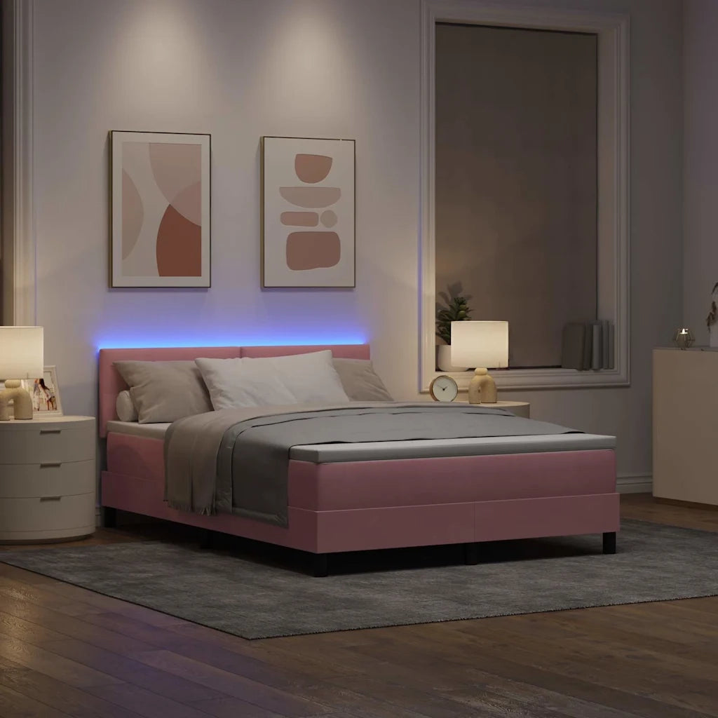 Letto a Sorgente LED con materasso Rosa 140 x 190 cm Velluto 3342655