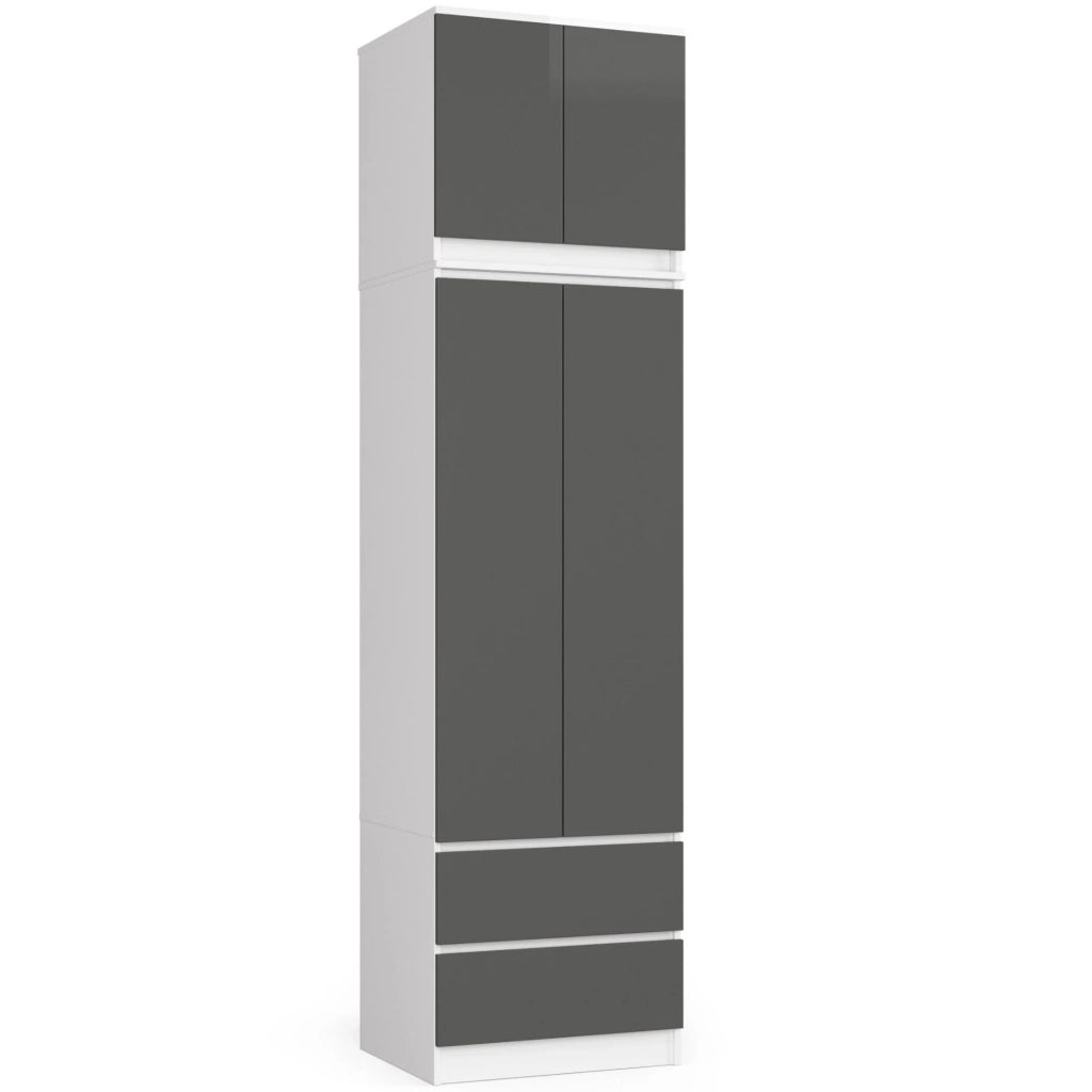 Armadio AKORD S60 con sopralzo Bianca 60 cm 2 ante 2 cassetti inserto frontale Grigio Grafite 60x51x234 cm