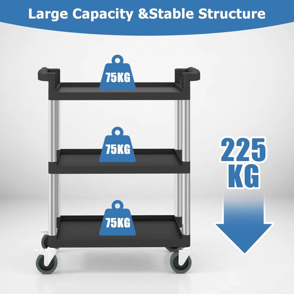 Carrello Rotolante in Metallo a 3 Livelli, Carrello per Strumenti Robusto con Ruote Universali Bloccabili, 2 Maniglie, Capacità 150 KG, Multifunzionale per Garage, Cucina, Magazzino