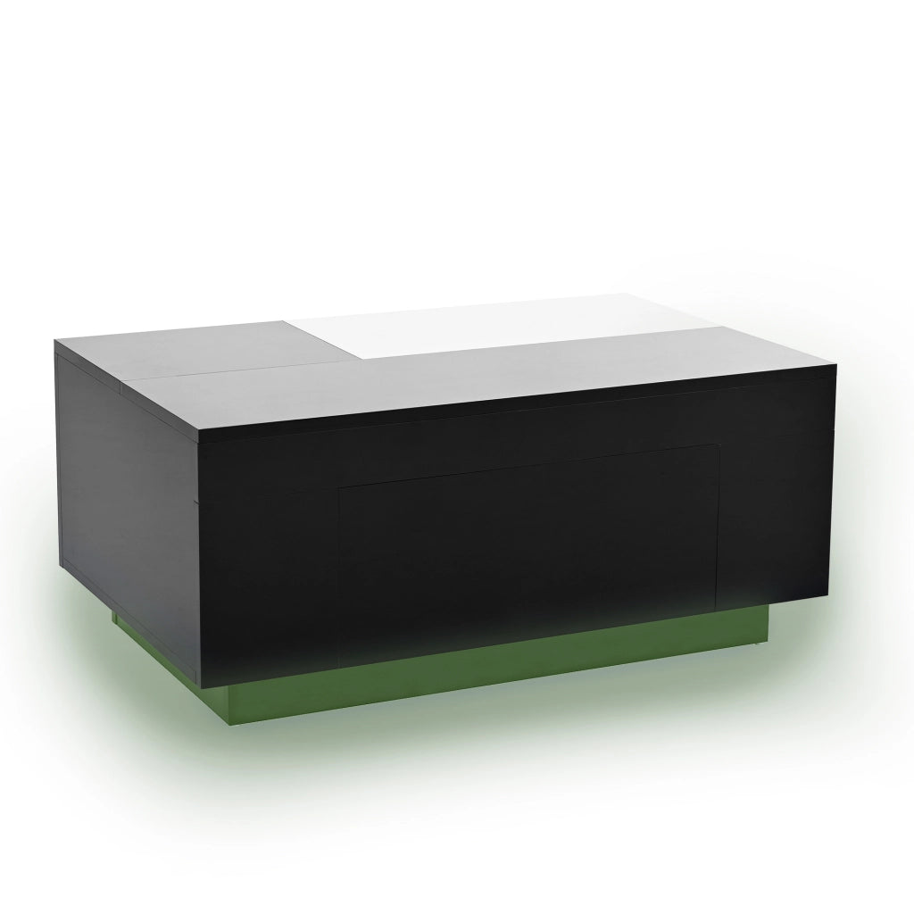 Tavolino da salotto con LED - Zephmum- Piano estraibile bianco e nero, luce a 16 colori