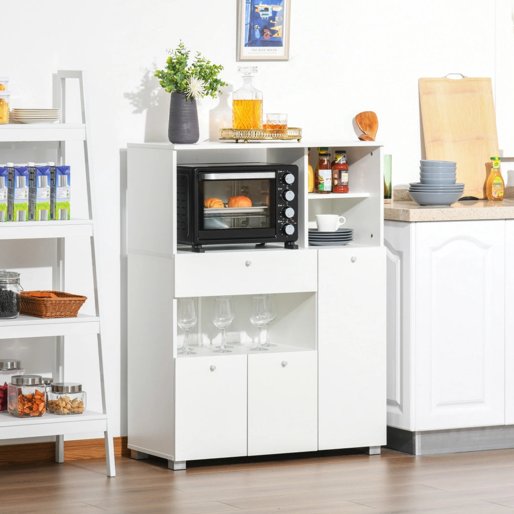 EasyComfort Mobile Cucina per Microonde con Armadietti, Mensole e Cassetto, Credenza Moderna in Legno 90x40x120cm Bianco