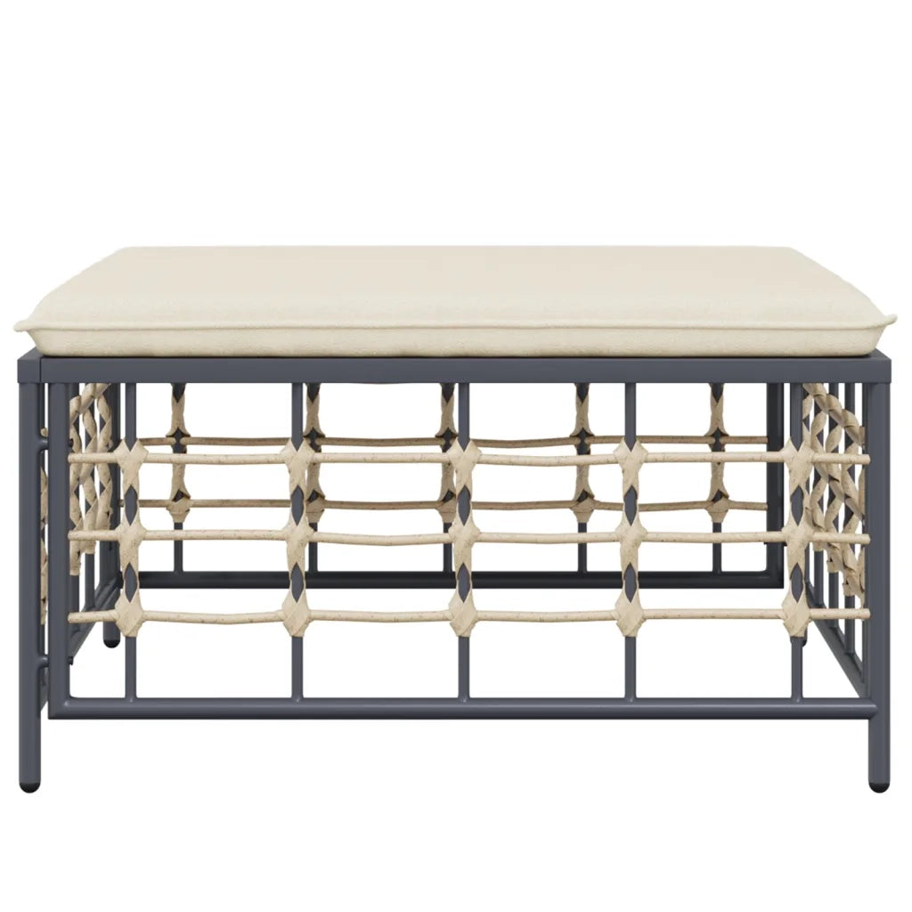 Poggiapiedi da Giardino con Cuscino in Polyrattan Beige CFW5009860