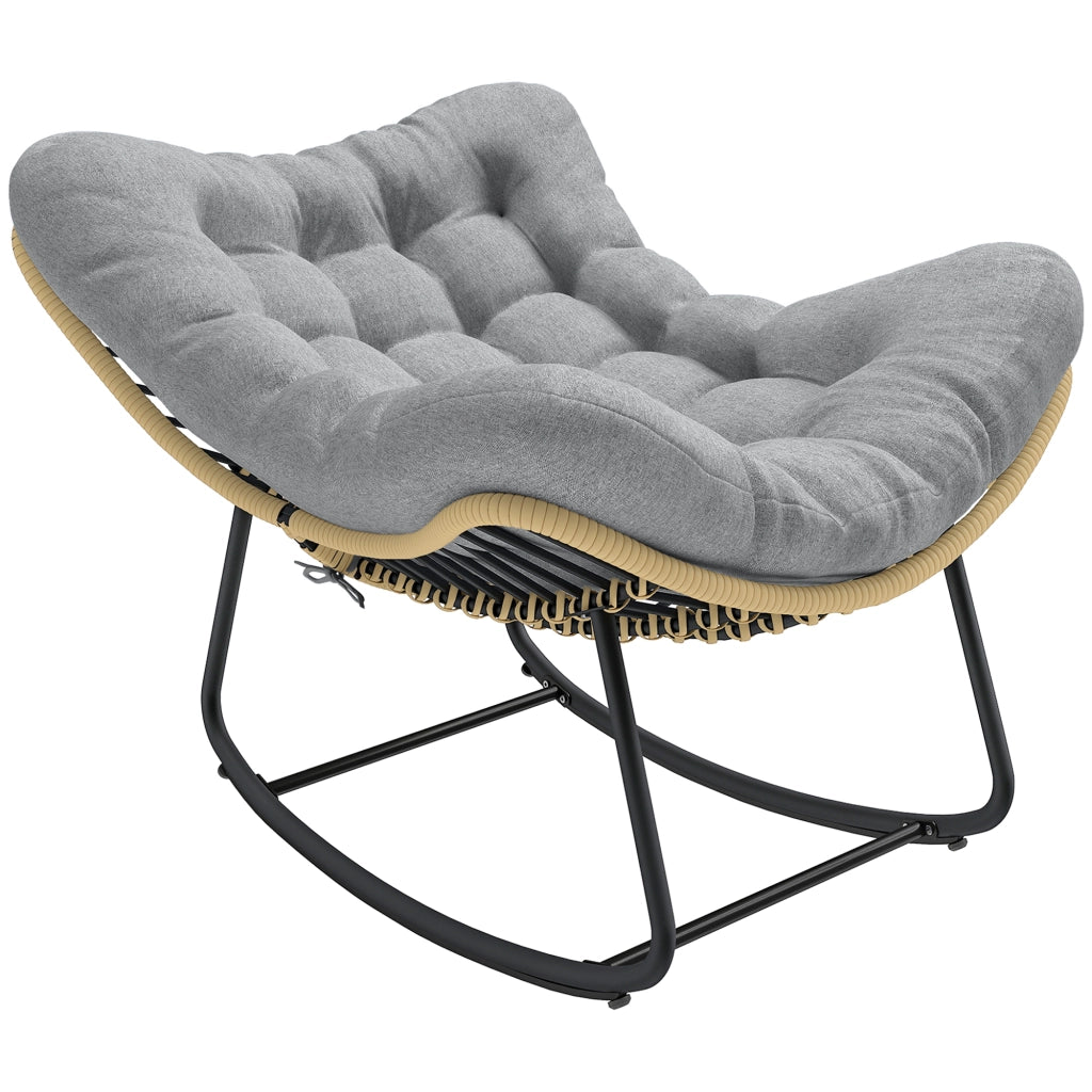 Poltrona a dondolo rattan con cuscini spessi ¨C zephmum ¨C grigio 87x110x70 cm