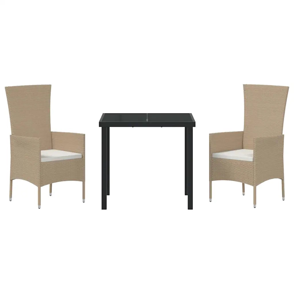 Set da Pranzo per Giardino con cuscino 3 pcs Beige polyrattan 3379457