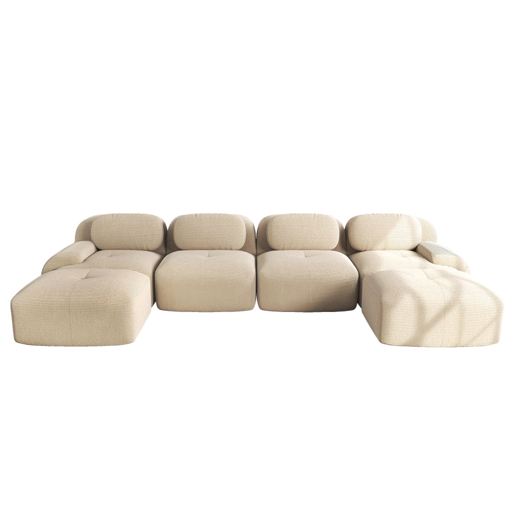 divano angolare modulare senza montaggio con design ergonomico e base antiscivolo in velluto a coste beige
