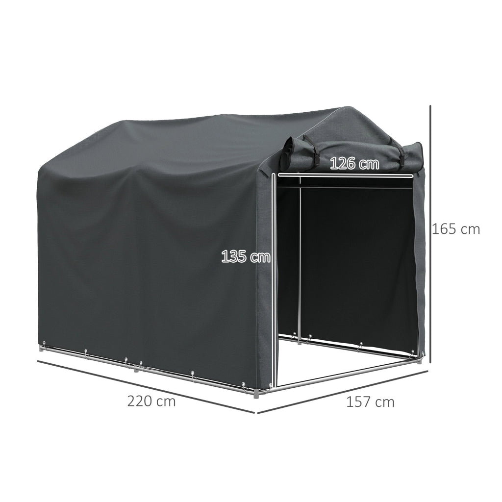 Tenda Garage con Ingresso Avvolgibile 220x157x165 cm con Corde e Picchetti in Metallo Zincato e P Grigio Scuro