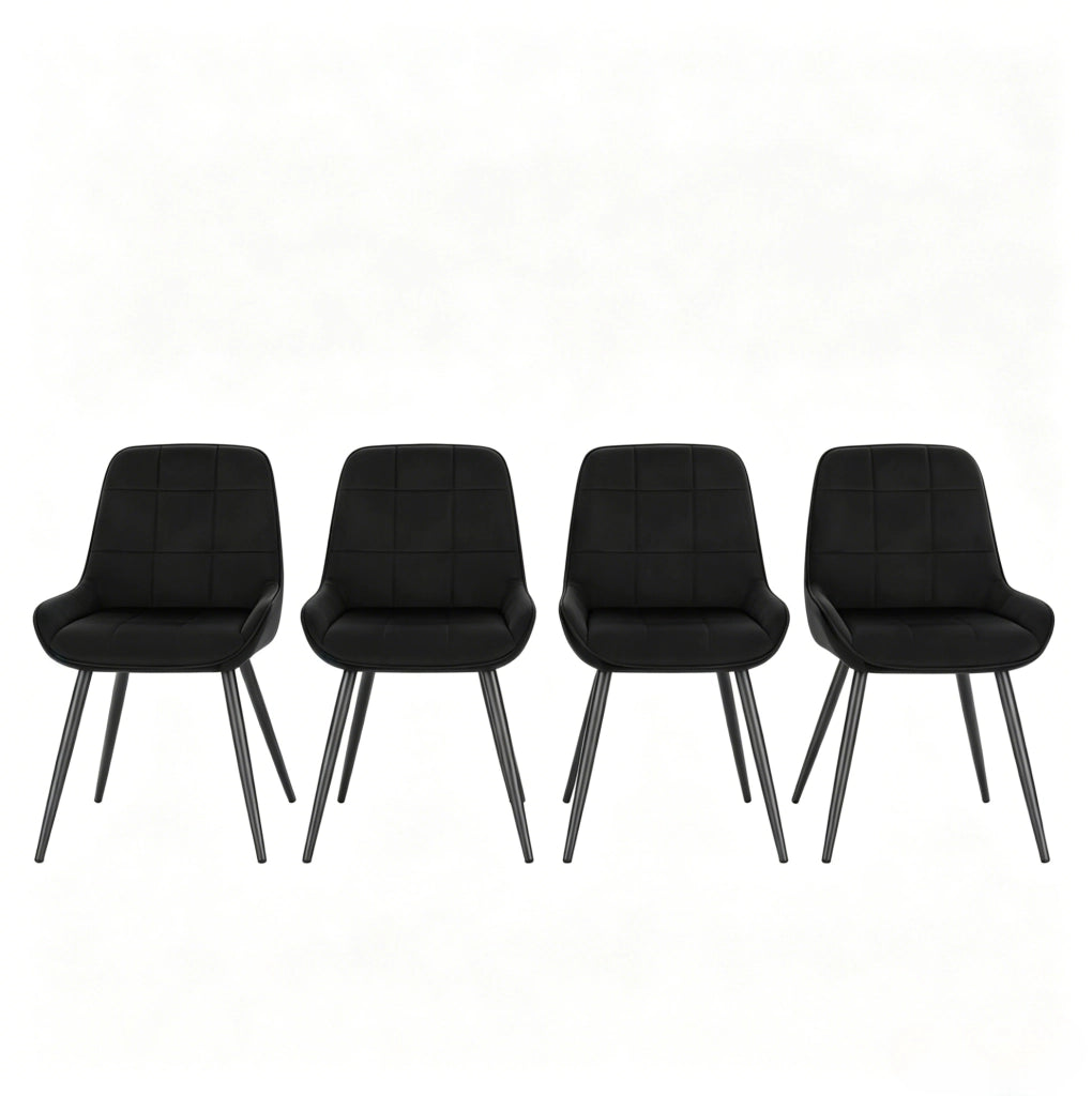 Sedia da pranzo 52x51x81,5 cm in velluto nero, set da 4, con braccioli