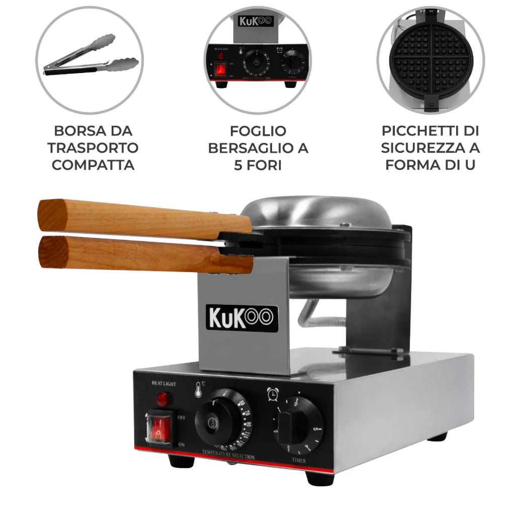 Macchina per Waffel Commerciale Rotante Piastra Antiaderente Elettrica 1000W