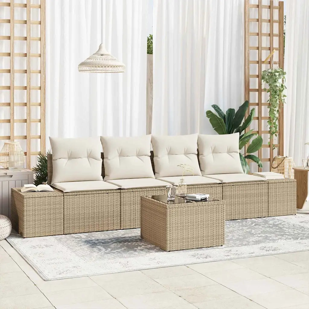 Set di divani con cuscino 5 pcs Beige e Crema polyrattan