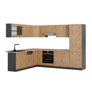 Cucina angolare completa R-Line Rovere artigianale/Antracite 287 x 227 cm, PL Rovere Vicco