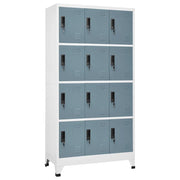 Armadietto moderno con 12 ante chiudibili a chiave 90 x 45 x 180 cm acciaio grigio chiaro 02_0047030