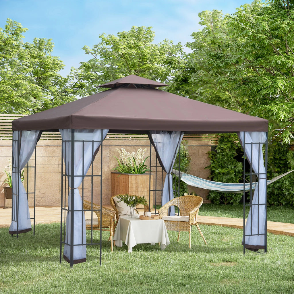 Gazebo da giardino con zanzariere e doppio tetto ¨C zephmum ¨C 297x297 cm