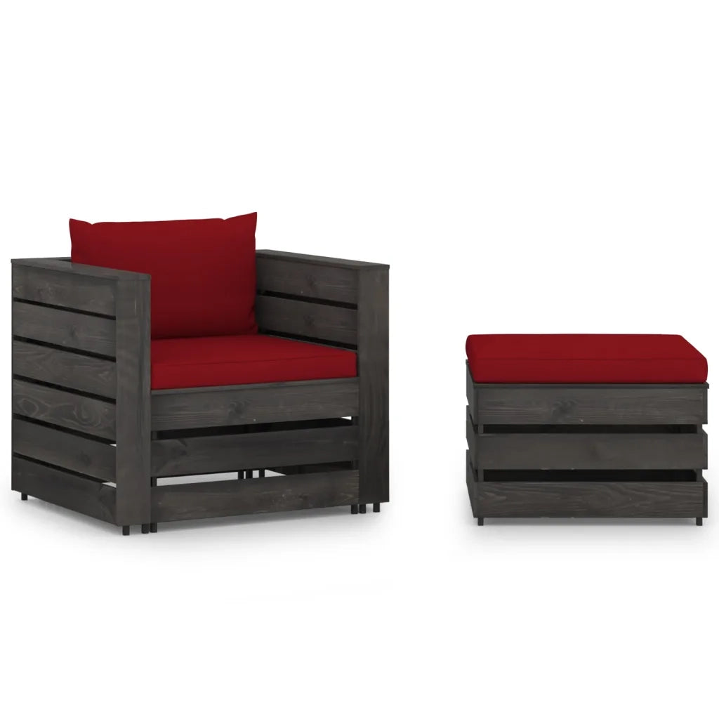 Set Divani da Giardino con Cuscini 2 pz Legno Impregnato Grigio cod mxl 43856