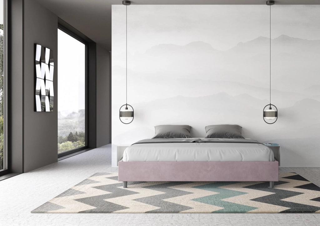 BS COM Letto senza rete imbottito 180x200 microfibra glicine
