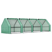 MINI SERRA DA GIARDINO A 4 PORTE ARROTOLABILI CON COPERTURA ALLUNGATA, IN ACCIAIO E PE, 360X90X90 CM, VERDE