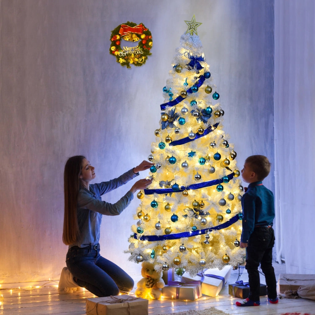 Albero di natale artificiale 210cm in PVC con 950 rami, supporto in metallo e piedi in gomma Bianco-Alberi di Natale