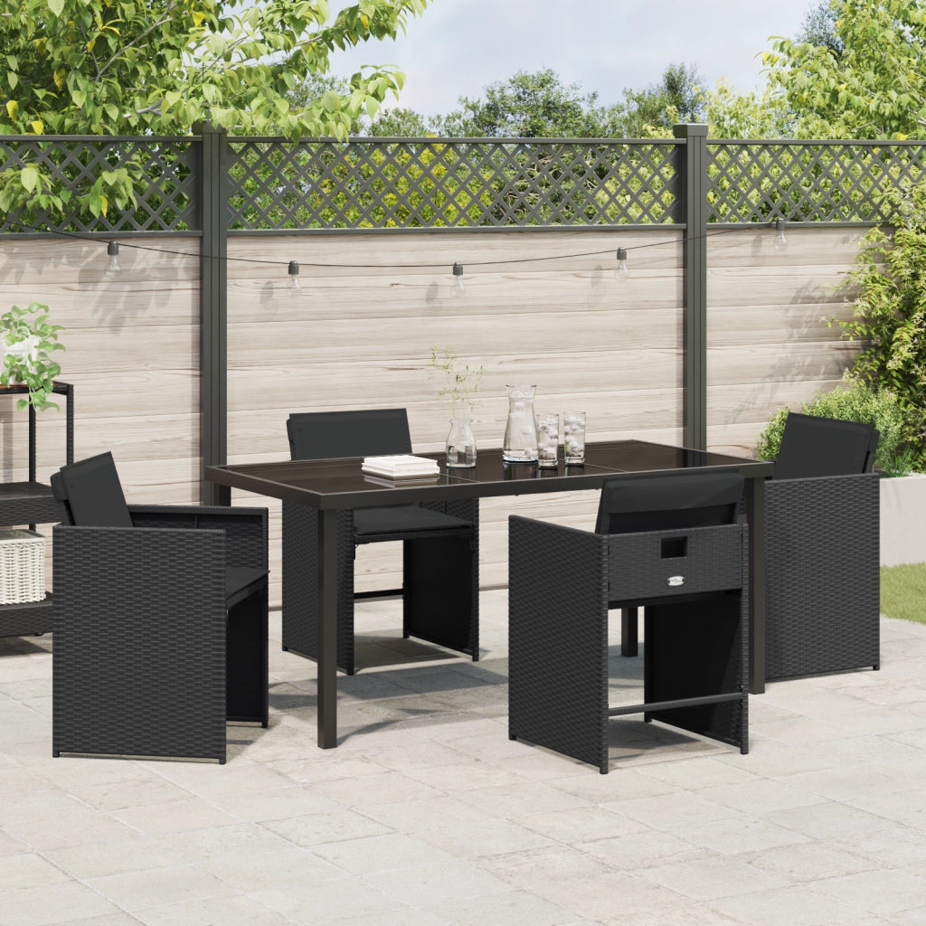 Set da Pranzo da Giardino 5 Pezzi con Cuscini Nero Polyrattan