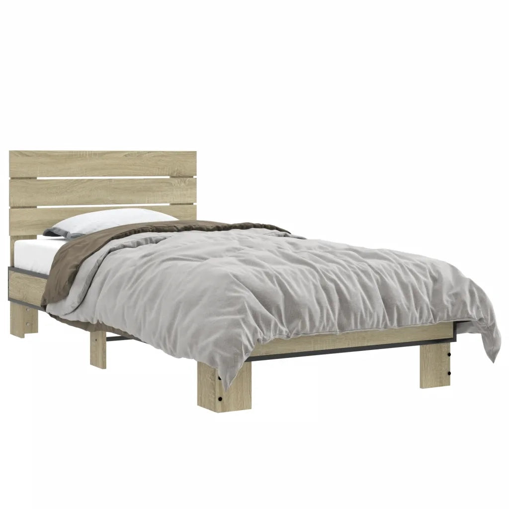 Giroletto-Struttura Letto Rovere Sonoma 75x190cm in Legno Multistrato e Metallo 695180