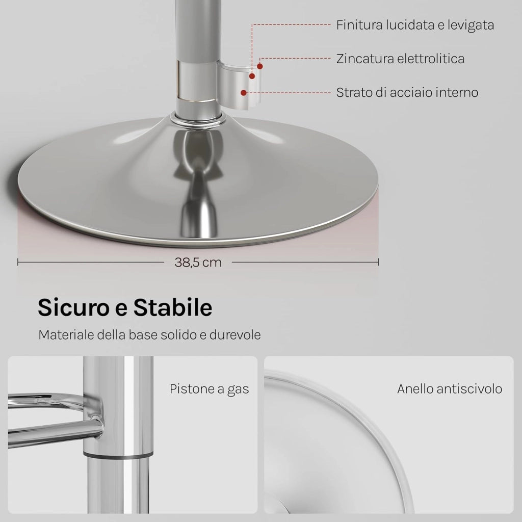 Sgabello da Cucina, Sgabello da Bar Colazione Regolabile in Altezza Girevole a 360°, per Bar, Cucina, Banco, Caffè, PVC+Metallo, con Poggiapiedi, Bordeaux+Argento
