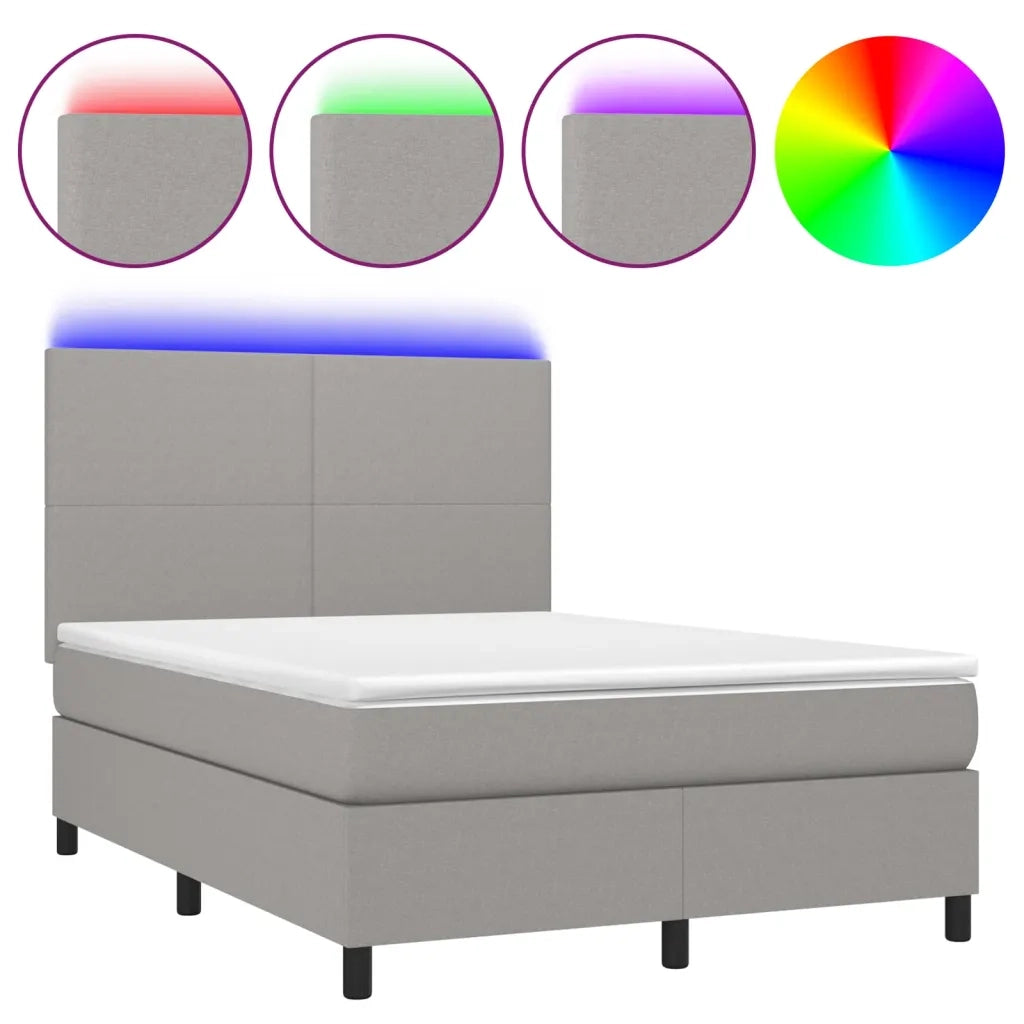 Letto a Molle Materasso e LED Grigio Chiaro 140x200 cm Tessuto cod mxl 37312