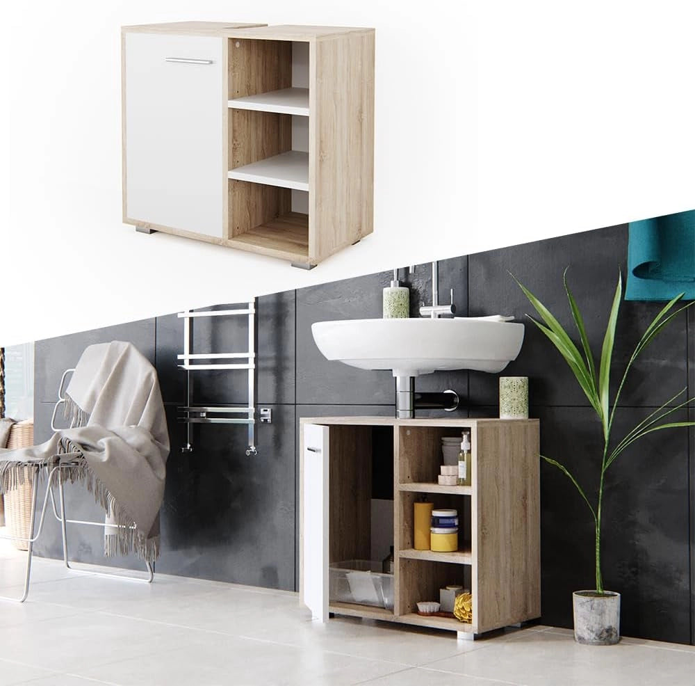 Mobile sottolavabo per bagno Perry, Sonoma, 60 x 55.6 cm, utilizzabile con ritaglio per sifone e spazio di stoccaggio aperto