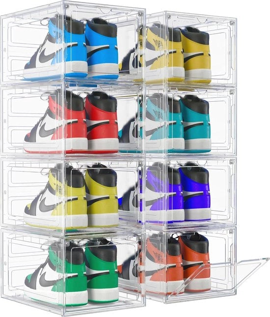 Boxe per scarpe - 8 Dozzine trasparenti stivellabili per scarpe - Adatto per UK Misura 12,5 Uomo