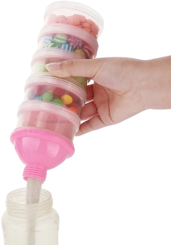 Dispensatore di latte in polpa portatile a 5 compartimenti per la preparazione di latte in polpa, adatto per viaggi, contenitore per snack per bambini, BPA libero