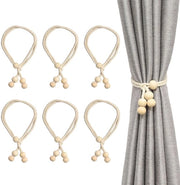 Porta tende in stile boho - Regolabile - Corda di cotone - Decorazione mano a maglia - Chiusura a perla - Atmosfera naturale - Corda per tende
