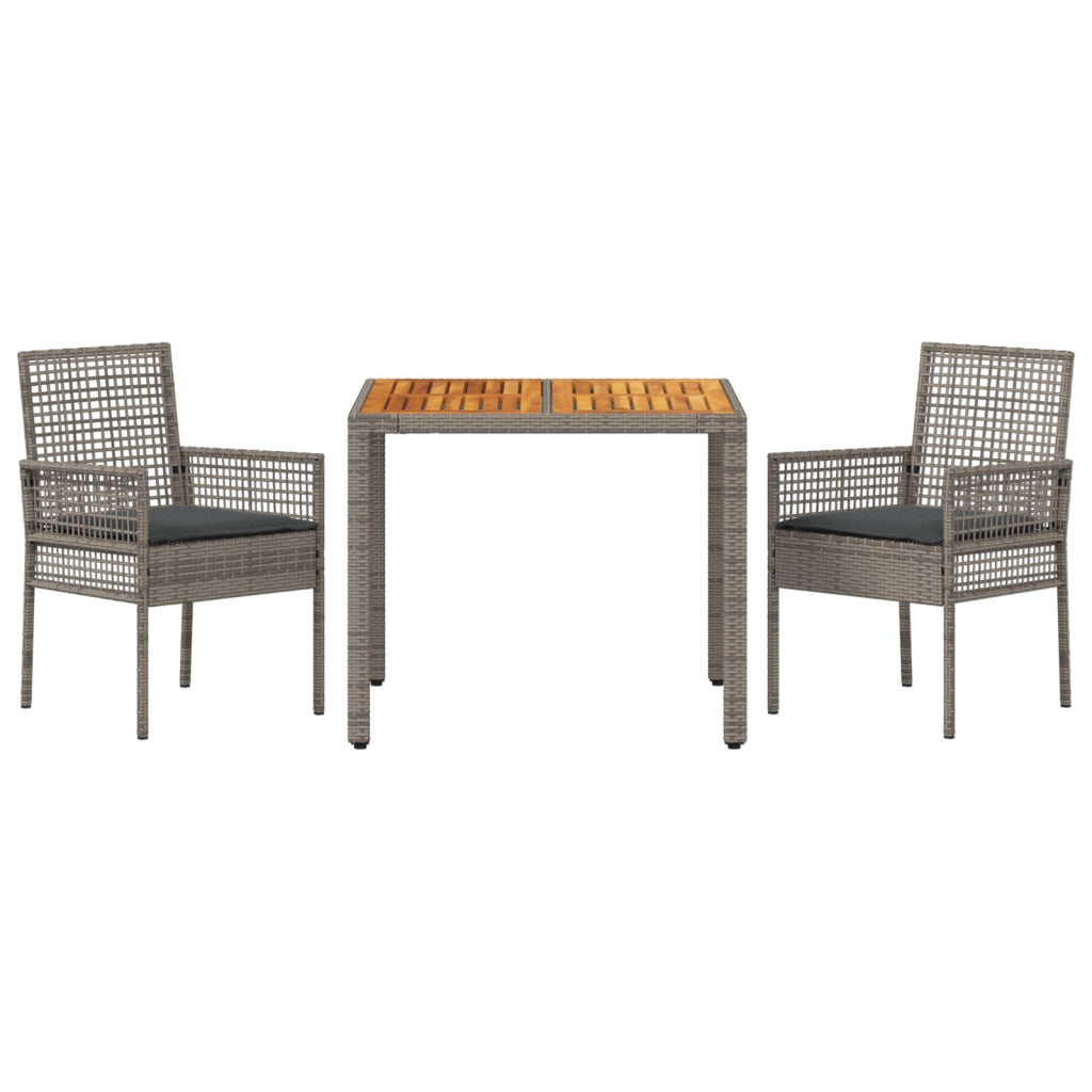 Set da Pranzo Giardino di 3 Pezzi con Cuscini Grigi in Polyrattan